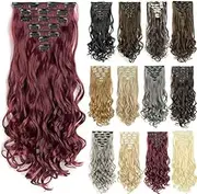 IMISSU 22 Inch 7PCS Set Long Curly Clip in Hair Extensions Natural 16 Clips Full Head Hair Extension Hairpiece for Girl (Burgundy)