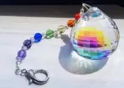 Crystal suncatcher prism 40mm AB with crystal chakra beads and silver clasp