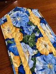 Handcrafted-Quilted Table Runner- Spring is Coming - Floral Fantasy - Blue/Yello