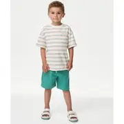 Boys M&S Collection 2pc Cotton Rich Striped Top & Bottom Outfit (3-8 Yrs) - Green Mix