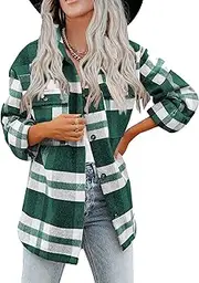 Haellun Womens Wool Blend Plaid Flannel Button Down Shirts Jacket Shacket Coats
