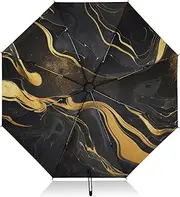 [PDZRMY] UV Protection Travel Umbrella Black Gold Marble Compact for Rain and Sun - Auto Open and Close UPF 50+ Windproof Portable 46” Sun Umbrella for Women and Men
