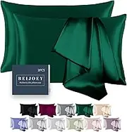BEIJOEY 100% Mulberry Silk Pillowcase 2 Pack for Hair and Skin,with Hidden Zipper,Both Sides 19 Momme 600 Thread Count Natural Silk Pillow Cover,Soft Breathable Smooth (Dark Green, Standard 20''x26'')