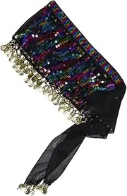 [DEARMAMY] Belt Outfits Costume Halloween Pirate Costumes Clothing Dancers Belt Belly Dancing Belt Belly Dancing Skirt Coin Skirt Hip Scarf for Belly Sequins Black