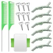 17 Piece Hair Styling Tool Set: 8 Sectioning Rings, 2 Rat Tail Combs, 6 Green