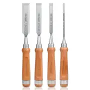 4 Pieces Wood Chisel Tool Set for Woodworking Tempered to 60HRC Beech Handle