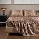Satin Fabric Leopard Bed Sheet Set High-end Fitted Sheet Flat Sheet Pillowcase