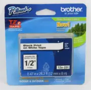 Brother P-Touch TZe-231, 1/2" Black Print on White Tape