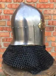 Halloween Medieval Armor Barbute Helmet 16 Gage Steel Chain Mail Knight Helmet