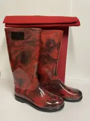Valentino Garavani Rain Boots Flat Tall Flower Red 38/7.5