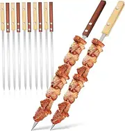 ibasenice 12Pcs Stainless Steel Barbecue Skewers with Handles Flat Kabob Skewers for Meat Vegetables and Marshmallows for Outdoor Bbqs Camping and Picnics