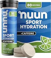 Nuun Sport + Caffeine: Electrolyte-Rich Sports Drink Tablets with caffeine, Fresh Lime, Box of 8 Tubes (80 servings), Sports Drink for Replenishment of Essential Electrolytes Lost Through Sweat