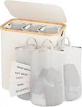 Bathola Laundry Hamper with Lid, 160L Clothes Hamper, 3 Section, Large Laundry Basket with Removable Bags, Foldable, Beige