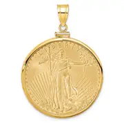 14K Yellow Gold Wideband Distinguished Coin Jewelry Polished Mounted 1Oz American Eagle Screw Top Bezel Pendant