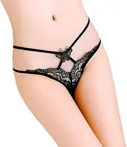 [Generic] G String Thongs for Women Underwear Floral Lace Thongs Mid Waist Panties Briefs Black