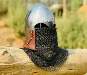 Medieval Viking Helmet Chainmail SCA LARP Barbute Face Mask Helmet For Halloween