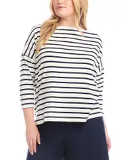 Karen Kane Stripe Three Quarter Sleeve Boatneck Top