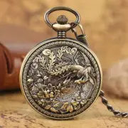 Mens Vintage Mechanical Pocket Watch Bird Automatic White Roman Numerals Analog