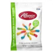 Albanese World's Best Sour Mini Neon Gummi Worms, 7 oz Bag