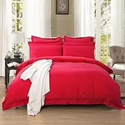 Tailored 1000TC Ultra Soft Quilt Cover/Doona Cover/Duvet Cover Set in Solid Plain Color (Queen, Red)