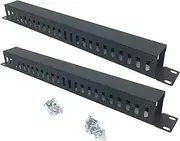 2 Pack 1U 19 Inch Cable Manager Horizontal Rack Mount 24 Slot Metal Finger Duct Wire Organizer with Cover and Mounting Screws for Server Rack, Black(24S2P)
