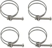 (4 Pieces) 85-90mm Double Wire Hose Clamp Pipe Tube Clamps 304 Stainless Steel Hose Clips
