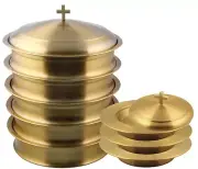 5 Communion Trays with A Lid & 3 Stacking Bread Plates with A Lid - Brass Matte