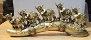FIVE GOLD ELEPHANTS GOOD LUCK WILD ANIMAL FORTUNE POWER TRUNK UP FIGURINE STATUE