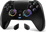 DoJoZone Wireless Controller Compatible with PS4/Pro/Slim, Bluetooth Gamepad with RGB Light, Hall Trigger, 3.5 mm Headphone Jack, Programmable, Vibration, 6-Axis Sensor, Black
