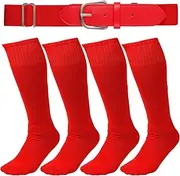 [lasuroa] 2 Pairs Baseball Socks & Belt, 10.23x5.9in Red Softball Socks Elastic Waist Belt Adjustable Baseball Softball Socks and Belt Combo Set for Boys Girls, Red, 20-50