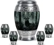 Deer Urn - Cremation Urns for Ashes for Men - Small Cremation Urns for Ashes - Dark Blue Funeral for Human Ashes - Small Urn for Ashes Keepsake (Combo 10 Inch & 3 Inch, Pack of 5)