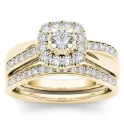 14k Yellow Gold Round Cut 0.62Ct Diamond Bridal Set Ring Size 8 Clarity I2