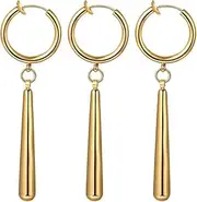[PIDAK] Set of 3 Pirate Swordsman of the Crew Earrings - No Hole - Clip - Pendant 3.3cm + Hook Circle 1.6cm XL, Zinc, No Gemstone, XL, Zinc, No Gemstone