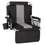 Folding Stadium Seat Bleacher Chair with Cup Holder, Mesh Bag and Black Grey