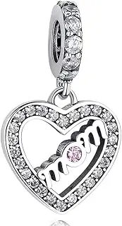 [LES FOLIES DI PAOLA GRIECO] Charm Mother Heart Mother Daughter Love with Pink Rhinestone Pendant 925 Silver - Les Folies Fits Pandora Sterling Silver Cubic Zirconia, Sterling Silver, Cubic Zirconia