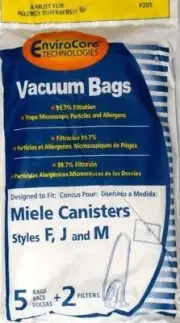 5 Miele FJM Vacuum Bags and 2 Filters