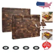 Versatile 17x13 Black Walnut Cutting Board with Juice Grooves & Non-Slip Feet