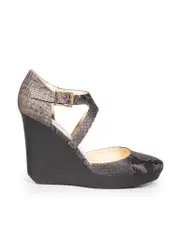 Grey Leather Snake Embossed Wedges