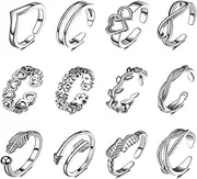 [VilaGi] 12Pcs Toe Rings for Women, Adjustable Toe Rings Set for Women Silver Plated Toe Rings Open Stackable Rings Simple Thumb Ring Knuckle Rings Joint Ring for Beach,Foot Jewelry for Women Girls, silver