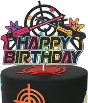 Laser Tag Happy Birthday Cake Topper Glow Shooting Game Cake Topper Laser Tag Party Supplies for Boys Kids