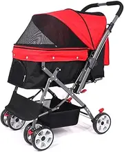 Pet Stroller for Cats, Dog Stroller for Samll Medium Dogs, Dog Pram Pet Stroller Pushchair Travel Carriage wiih Pocket Bag, Pet Stroller Cart for Medium Dogs or 2 Cats(Red)