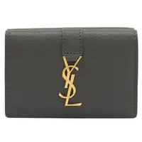 在飛比找PChome24h購物優惠-YSL 620287 金屬LOGO素面牛皮三折式短夾.深灰