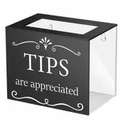 Acrylic Tips Jar for Money Tip Box Bucket Plastic Storage Container Donation Suggestion Raffle Cash Box (Black)