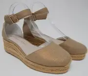 Jack Rogers Palmer Sz 7.5 M Women's Espadrille Wedge Ankle Strap Sandal Platinum