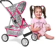 KP0280S Doll's Pram, Buggy with Seat Belt and Shopping Net - Baby Toy, Modern, Smooth Wheels and Soft Handle