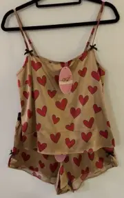 Peter Alexander Womens Heart Satin Shortie PJ Set Size Small RRP$99.90