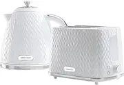 [Daewoo] Argyle SDA1830 1.7 Litre 3kw Jug Kettle and 2 Slice Toaster All In One Kitchen Matching Set Concealed Heating Element Easy Clean White