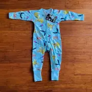 Bonds Baby Blue Cheetah Armadillo Bird Zip Wondersuit Size 0 BNWT Zoo Animals