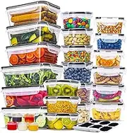 RFAQK 52 Pcs Food Containers with Lids-(26 Clear Plastic Food Storage Containers with 26 Lids) BPA-Free 100% Airtight Kitchen and Pantry Organization, Microwave,Safe with Labels & Marker