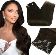 [Full Shine] 12" 7 Pieces 80gram Color #2 Darkest Brown Remy Human Hair Clip in Extensions Full Head Clip in Hair Extensions Dark Brown